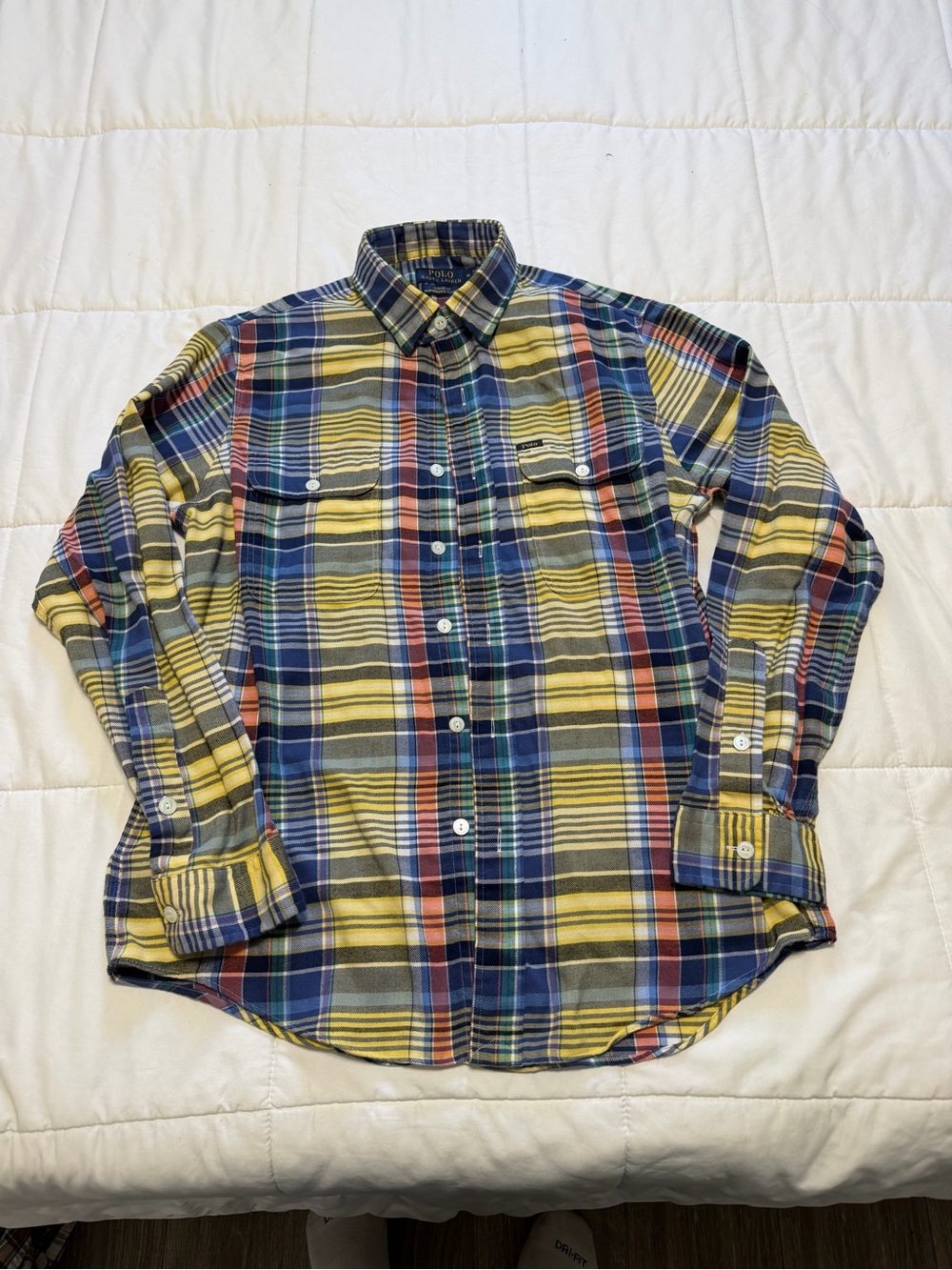 Ralph Lauren yellow + blue plaid button-up shirt Size M
